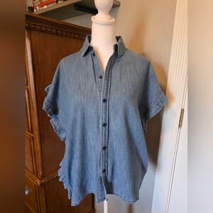 Oversized Madewell Ruffled Denim Shirt, Size XXS